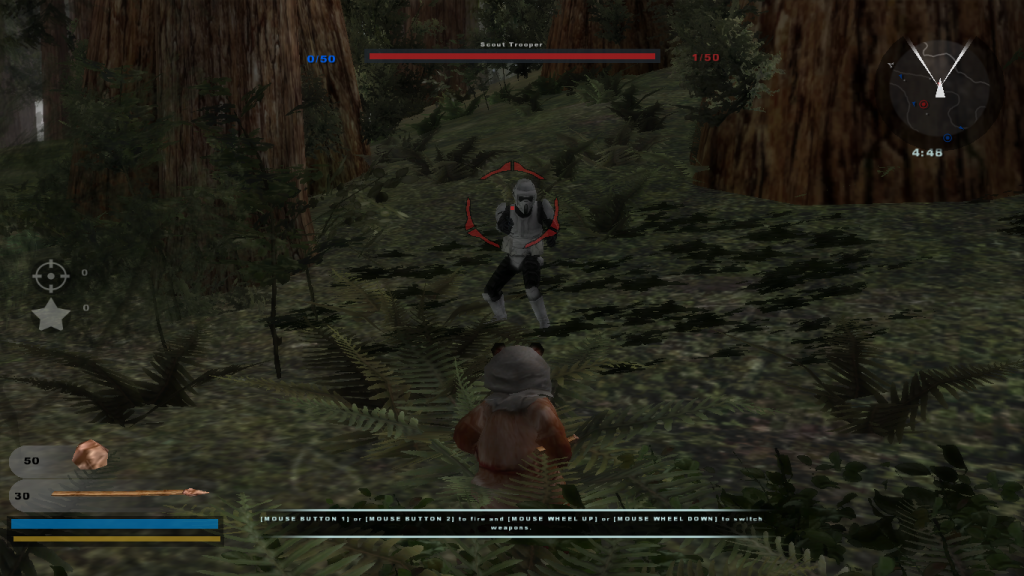 Em SWBF2, você podia ser um Ewok e (tentar) matar um soldado imperial